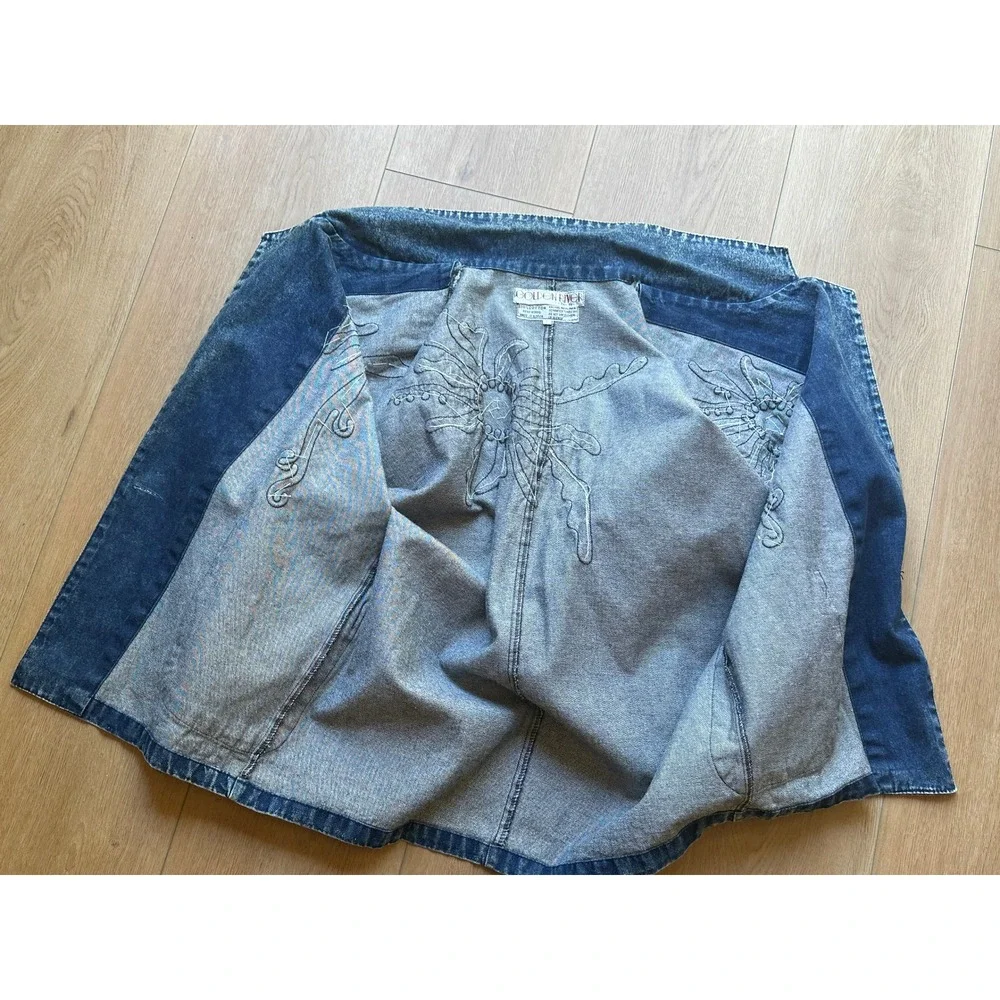 Vintage Golden River Denim Jacket Embellished Rhinestone Acid Wash 80s Costume